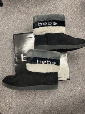 Bebe Black/Grey Boots Faux Fur Size 9.5 - Thumbnail 3