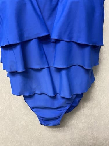 Valerie Bertinelli Ruffle tiered One Piece Swimsuit Blue Womens Size 16 - Thumbnail 3