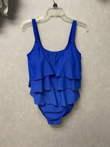 Valerie Bertinelli Ruffle tiered One Piece Swimsuit Blue Womens Size 16 - Image 1