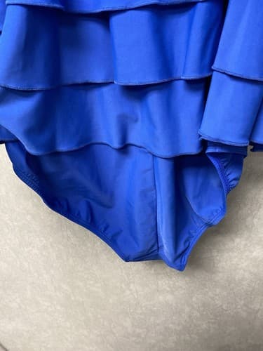 Valerie Bertinelli Ruffle tiered One Piece Swimsuit Blue Womens Size 16 - Thumbnail 5