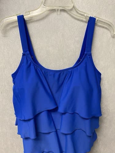 Valerie Bertinelli Ruffle tiered One Piece Swimsuit Blue Womens Size 16 - Thumbnail 2