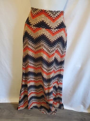 HOT KISS Brown/Orange Max Skirt Knit Hippie Boho Geometric Pattern Sz Small - Thumbnail 7