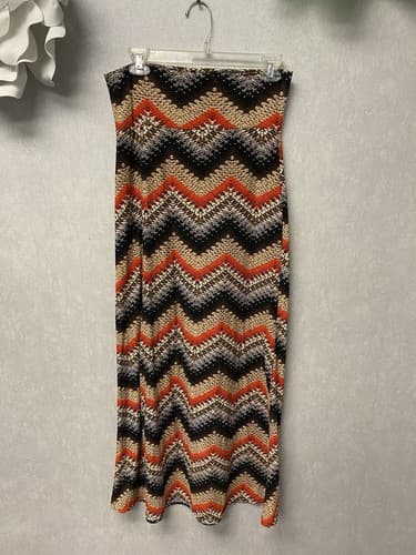 HOT KISS Brown/Orange Max Skirt Knit Hippie Boho Geometric Pattern Sz Small - Thumbnail 3