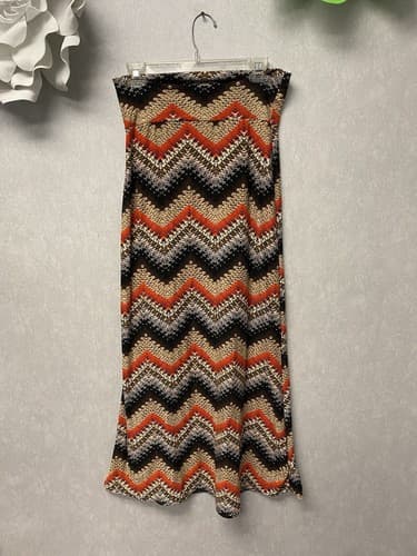 HOT KISS Brown/Orange Max Skirt Knit Hippie Boho Geometric Pattern Sz Small - Image 1