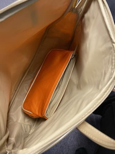 Vintage Clinique Cosmetic Make-up Travel Bag Orange with Cream Handle Set of 2 - Thumbnail 12