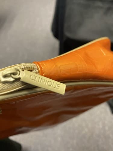 Vintage Clinique Cosmetic Make-up Travel Bag Orange with Cream Handle Set of 2 - Thumbnail 13