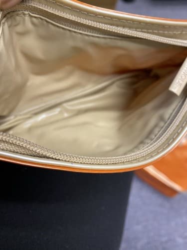 Vintage Clinique Cosmetic Make-up Travel Bag Orange with Cream Handle Set of 2 - Thumbnail 10