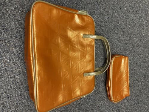 Vintage Clinique Cosmetic Make-up Travel Bag Orange with Cream Handle Set of 2 - Thumbnail 5