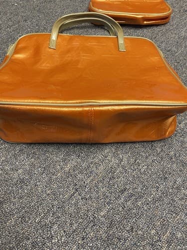 Vintage Clinique Cosmetic Make-up Travel Bag Orange with Cream Handle Set of 2 - Thumbnail 7