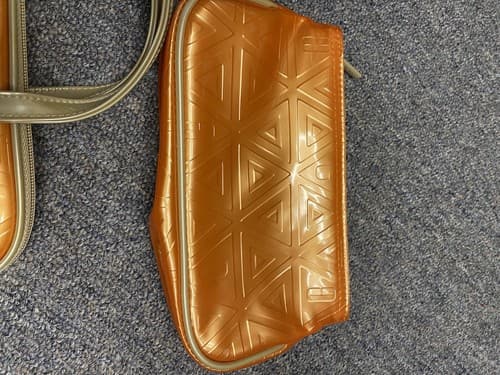 Vintage Clinique Cosmetic Make-up Travel Bag Orange with Cream Handle Set of 2 - Thumbnail 6