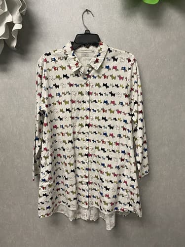 Tulip White Multi Scotty Dogs Design Button Tunic Shirt Women’s Size Small - Image 1