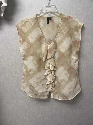 Relativity Pink/Beige Sheer Ruffle Blouse Size Large - Image 1