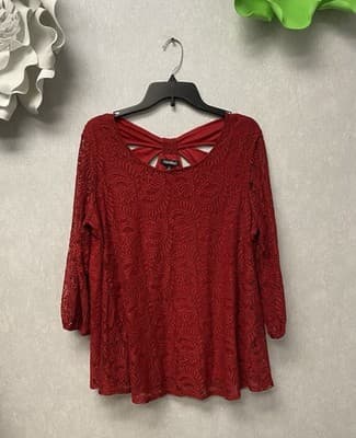 Roz & Ali Red Lace Blouse Size 1X - Image 1