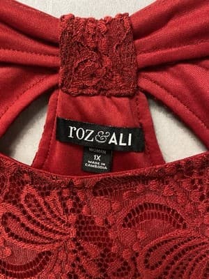 Roz & Ali Red Lace Blouse Size 1X - Thumbnail 4
