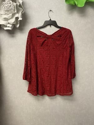 Roz & Ali Red Lace Blouse Size 1X - Thumbnail 6