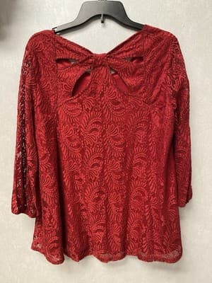 Roz & Ali Red Lace Blouse Size 1X - Thumbnail 7