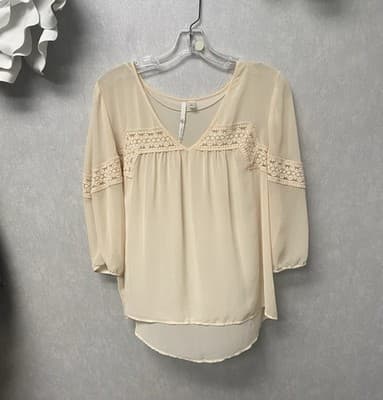 Lauren Conrad Beige Sheer Blouse Size XL - Image 1
