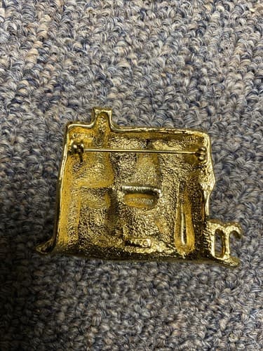 Vintage Signed AJC Gold Tone Christmas Tree Village House Snowman Pin Brooch - Thumbnail 4