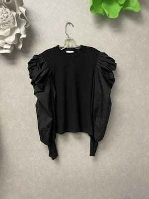 La'Ros Black Puff Sleeve Blouse Size Med - Image 1