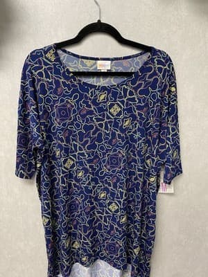 LuLaRoe Irma Navy Multi Blouse Size Med Highlow Style - Thumbnail 2