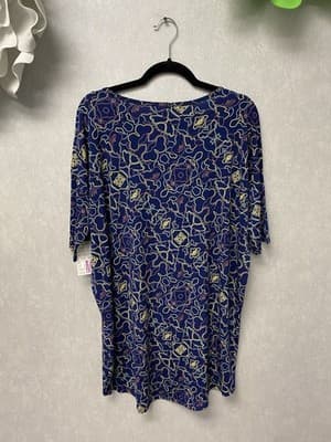 LuLaRoe Irma Navy Multi Blouse Size Med Highlow Style - Thumbnail 6