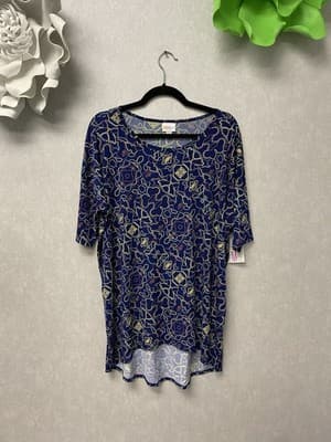 LuLaRoe Irma Navy Multi Blouse Size Med Highlow Style - Image 1