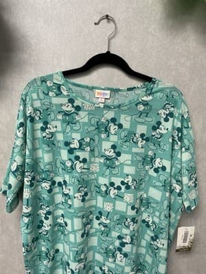 LuLaRoe Irma Green/White Disney Mickey Highlow Top Size Small - Thumbnail 2