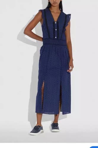 NWT COACH Navy Broderie Anglaise Maxi Lace Dress- Size 00 (retail $695) - Thumbnail 7