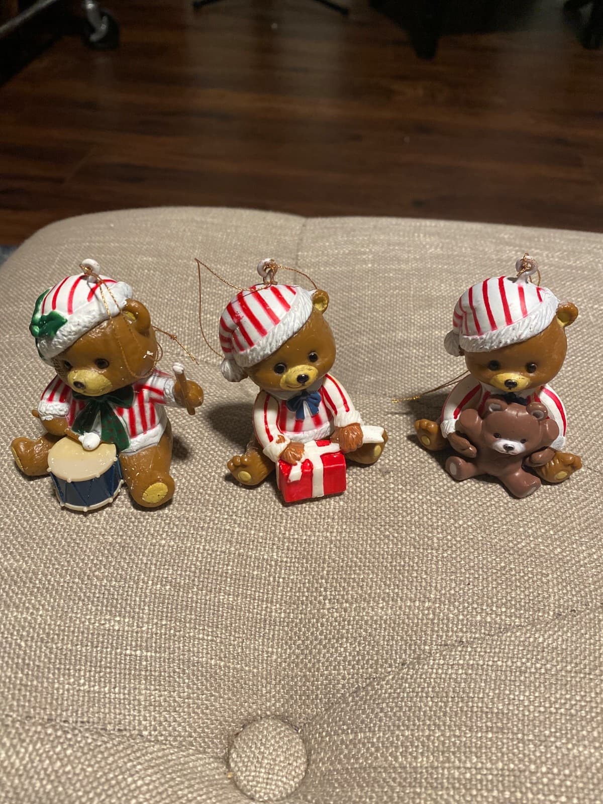 Three Candy Cane Bear Ornaments Christmas - Thumbnail 2