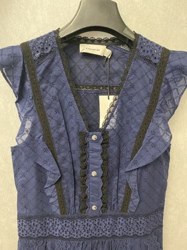 NWT COACH Navy Broderie Anglaise Maxi Lace Dress- Size 00 (retail $695) - Thumbnail 2