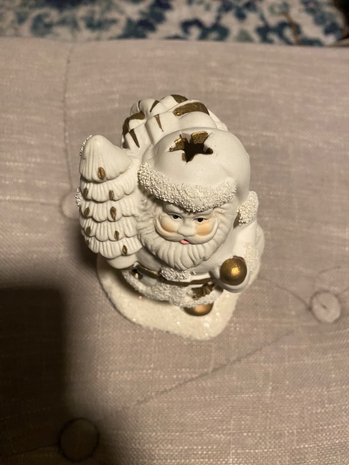 Santa Claus Tea Light Candle Holder Christmas White & Gold - Thumbnail 2