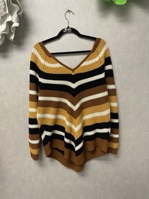 Derek Hart Plus Brown Knit V- Neck Sweater Size 3XL - Thumbnail 5