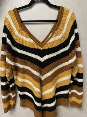 Derek Hart Plus Brown Knit V- Neck Sweater Size 3XL - Thumbnail 2