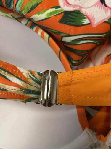 Shein Orange/ Green Padded Floral Bandeau Bikini Set Size Med - Thumbnail 8