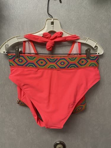 Shein Pink And Lime Padded Floral Bandeau Bikini Set Size L - Thumbnail 4