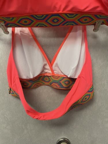 Shein Pink And Lime Padded Floral Bandeau Bikini Set Size L - Thumbnail 8