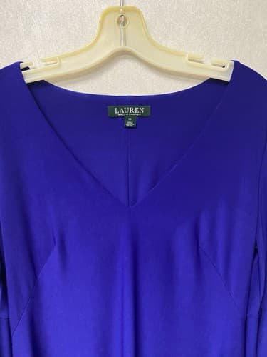LAUREN RALPH LAUREN Women's Royal Blue Bell Sleeve V-neck Shift Dress Size 10 - Thumbnail 2