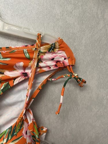 Shein Orange/ Green Padded Floral Bandeau Bikini Set Size Med - Thumbnail 5