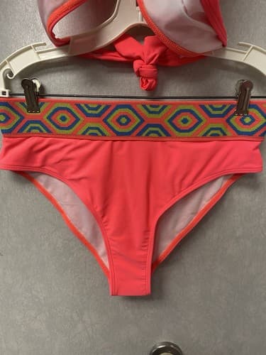 Shein Pink And Lime Padded Floral Bandeau Bikini Set Size L - Thumbnail 5