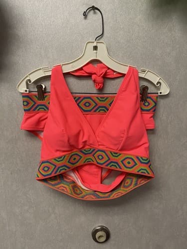 Shein Pink And Lime Padded Floral Bandeau Bikini Set Size L - Thumbnail 2