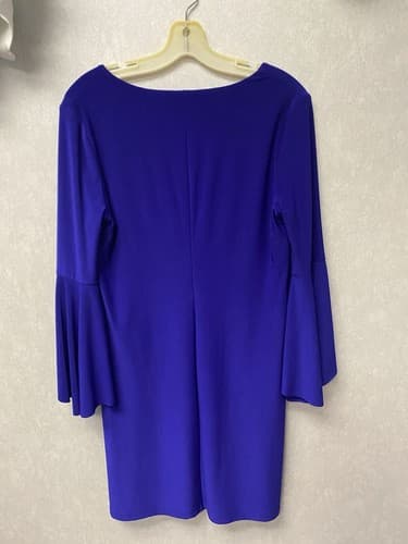 LAUREN RALPH LAUREN Women's Royal Blue Bell Sleeve V-neck Shift Dress Size 10 - Thumbnail 7