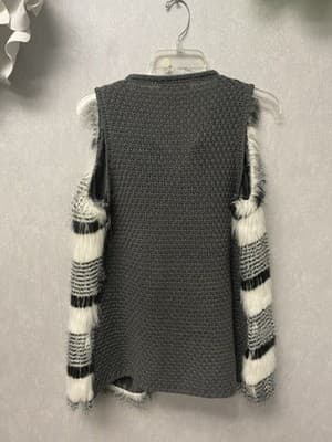 Derek Hart Black/White Knitted Faux Fur Vest Size Large-Miller - Thumbnail 3