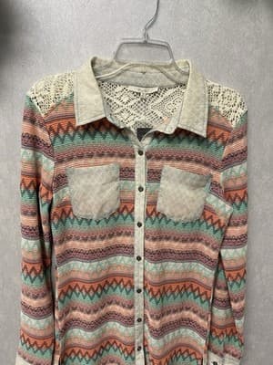 Missy Me Pink/Green Long Sleeve Dress/Tunic Size Med - Thumbnail 2