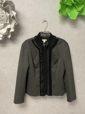 Coldwater Creek Grey/Black Blazer With embroidery Size 16 - Image 1