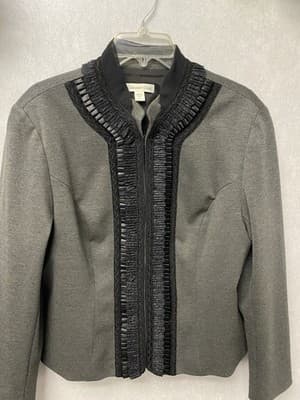 Coldwater Creek Grey/Black Blazer With embroidery Size 16 - Thumbnail 2