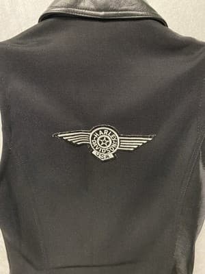 Black Leather Front Vest With Harley Davison Size Med Stretch Back - Thumbnail 5