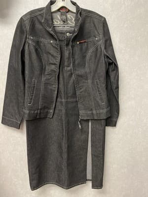 Ella Black Denim 2pc Jacket And Skirt Suit Size M/7 - Thumbnail 2