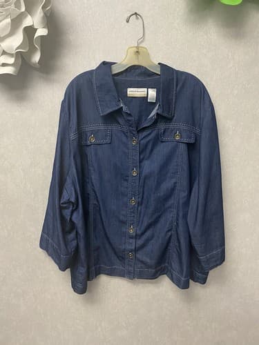 Alfred Dunner Button Down Chambray Shirt 3/4 Sleeve 24W - Image 1