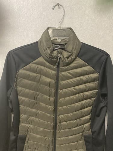 32 Degrees Womens Medium Jacket Coat Puffer Zip Black Green Pockets - Thumbnail 2