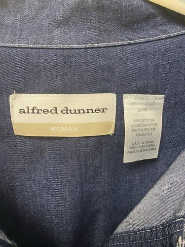 Alfred Dunner Button Down Chambray Shirt 3/4 Sleeve 24W - Thumbnail 3